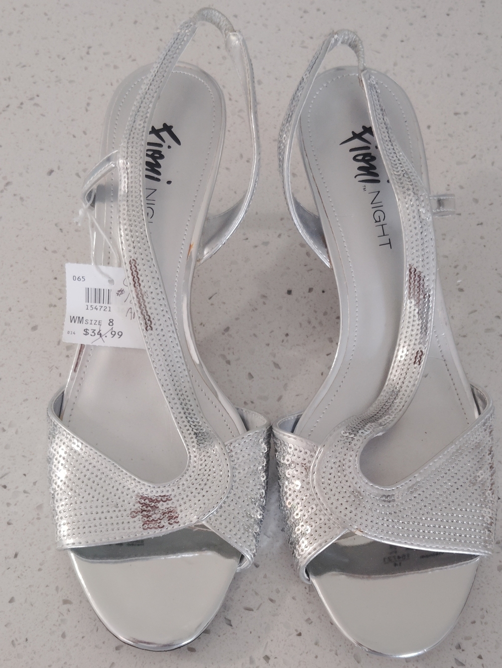 FIONI Clothing Metallic Silver Sequin Slingback Heels